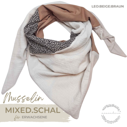 mixed schal - LEO:BEIGE:BRAUN